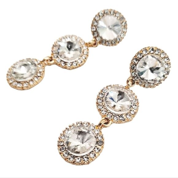 Gold rhinestone statement dangle earrings formal wedding prom events 💖2/$30 - Picture 5 of 11